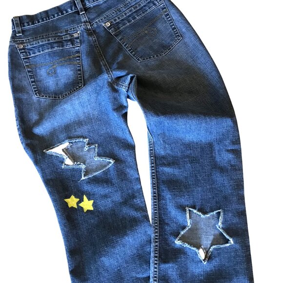 Upcycled Jones New York Destroyed Ripped Jeans, Stars & Bolts Cutouts, Size 4 - Picture 6 of 12